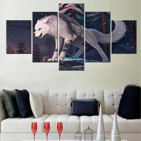 5 Pieces Wall Art Canvas Animation Poster Furry Wolf Animals Wallpaper Painting For Living Room Picture Print Bedroom Home Decor