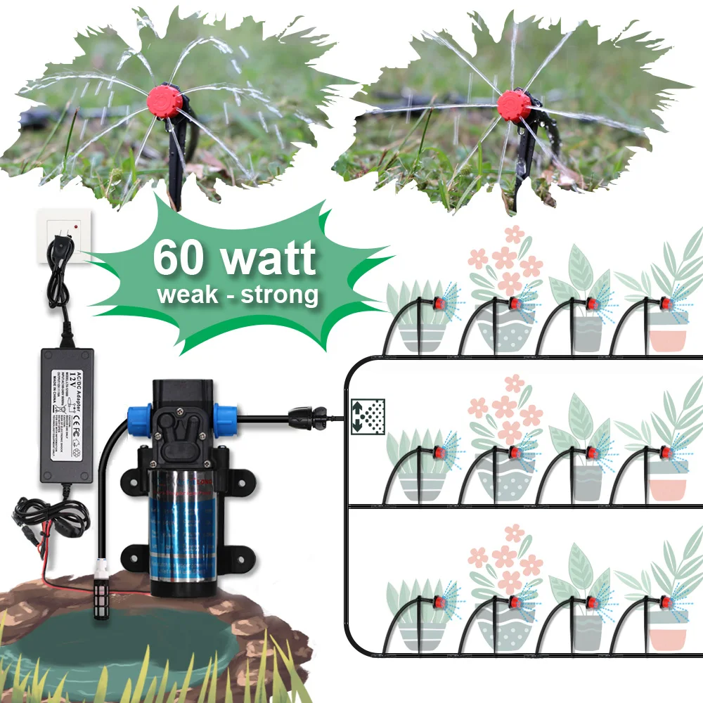 

60 Watt DC12V Micro Electric Diaphragm Water Pump Watering Irrigation System Garden Spray Automatic Spray 5-30M Set Power Supply