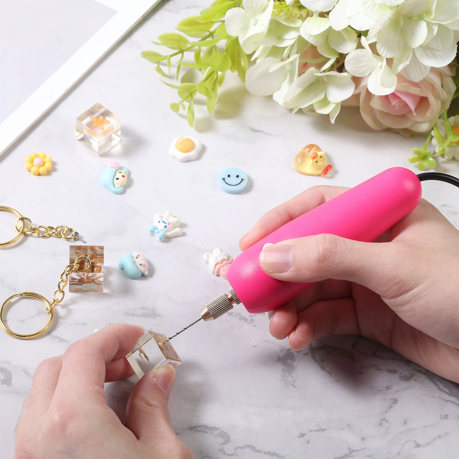 【Mini Electric Drill Set】Usb-Powered Mini Drill Set with Light, Includes Drill Bits, 10Pcs Electric Mini Drills with Wrench, Hex Shank Vise, Resin Casting Mold, DIY Keychain, Craft Making, Used for Resin, Plastic, Wood, Polymer Clay, Jewelry, Keychain Pendant Making Three Different Combinations to Meet Your Different Needs