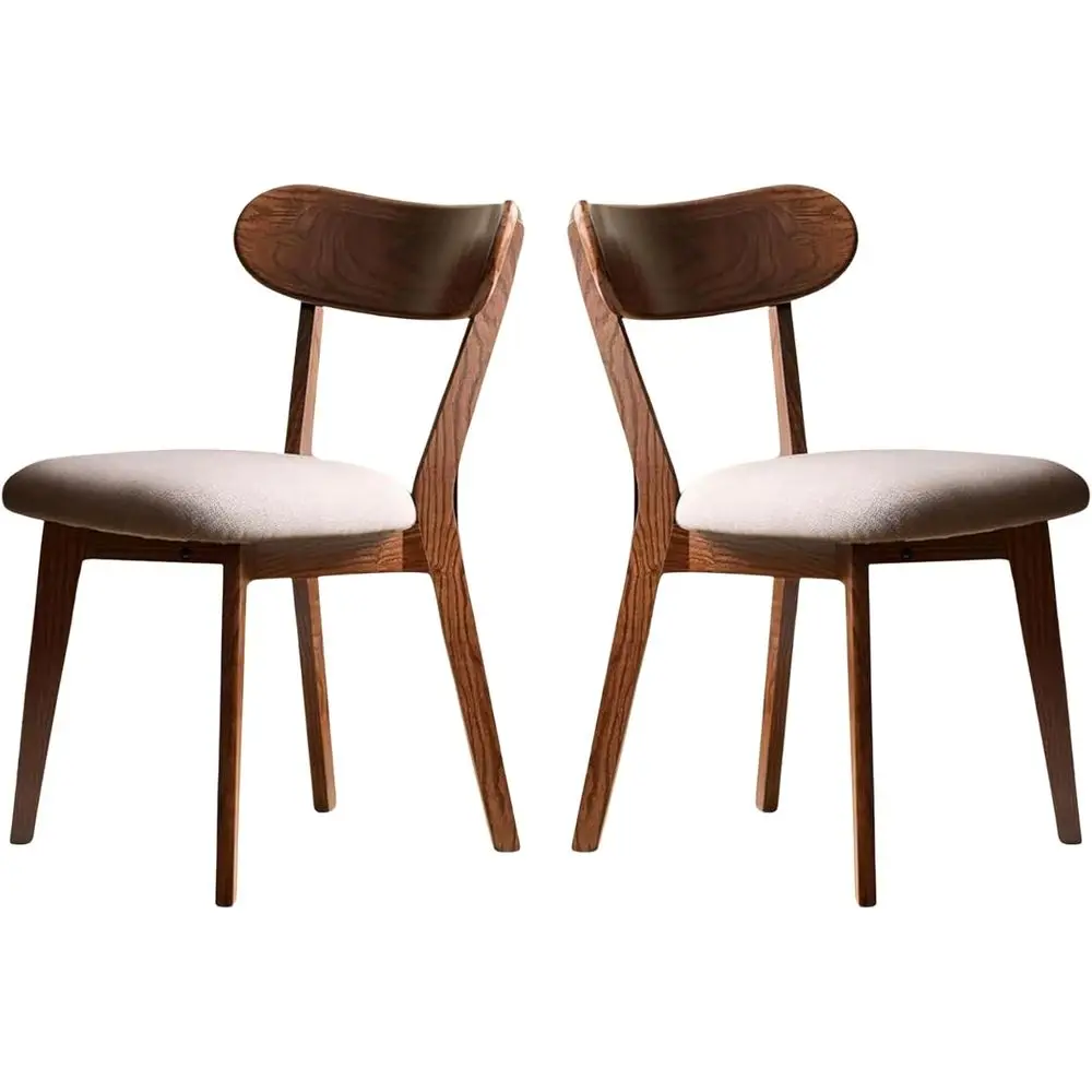

Solid Oak Dining Chairs with Grey Upholstered Seats, Set of 2 in Walnut Finish