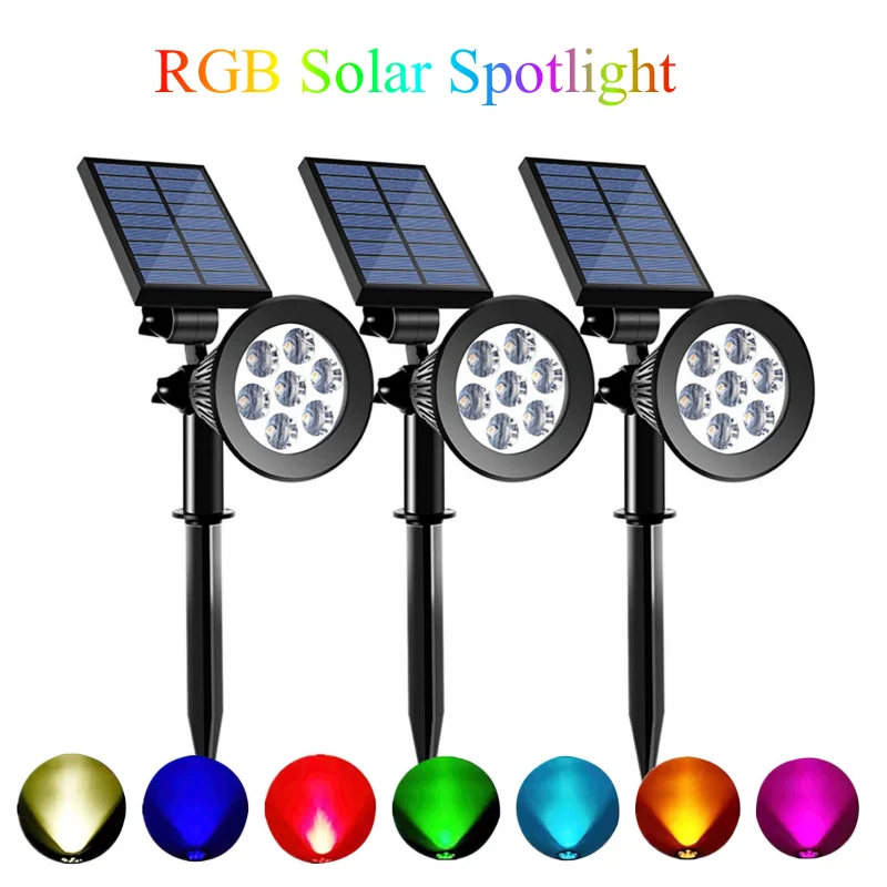 Luz solar do gramado do RGB para o jardim, holofotes da paisagem, quintal, varanda, decoração do solo, lâmpada exterior, 4 LED, 7LED