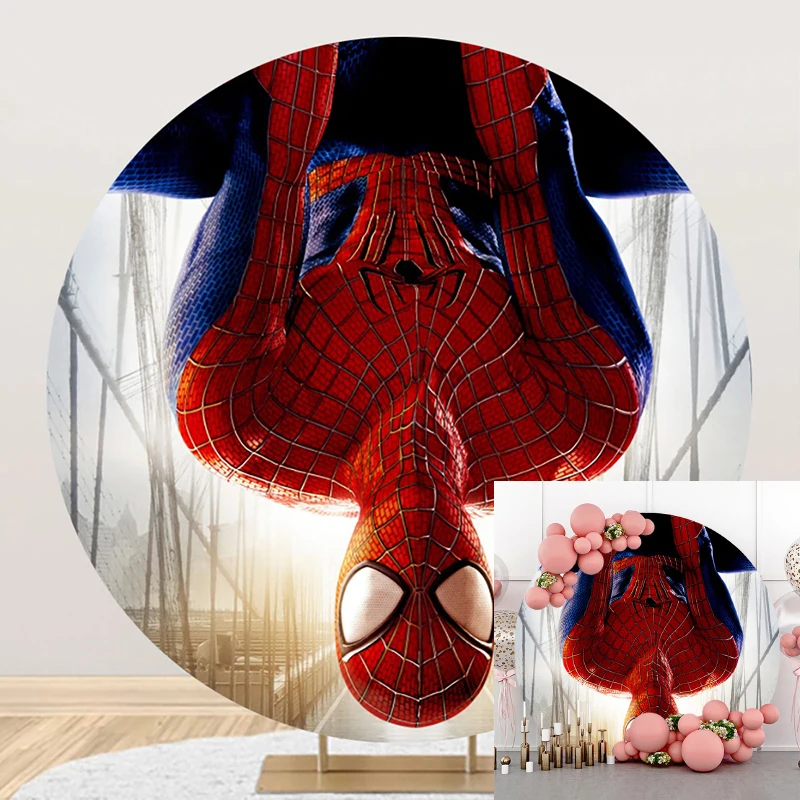 Hero Spider Man Round Elastic Backdrop 3 Cylinder Plinth Covers Background Photography Baby Shower Boy Birthday Party Decoration