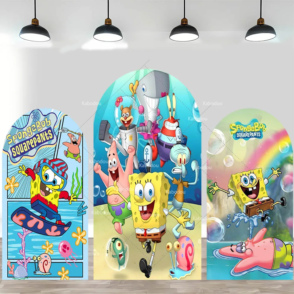 SpongeBob Arch Backdrop Cover Elastic Fabric Baby Shower Decor Children Birthday Party Decor Wall Photographic Backdrop Props
