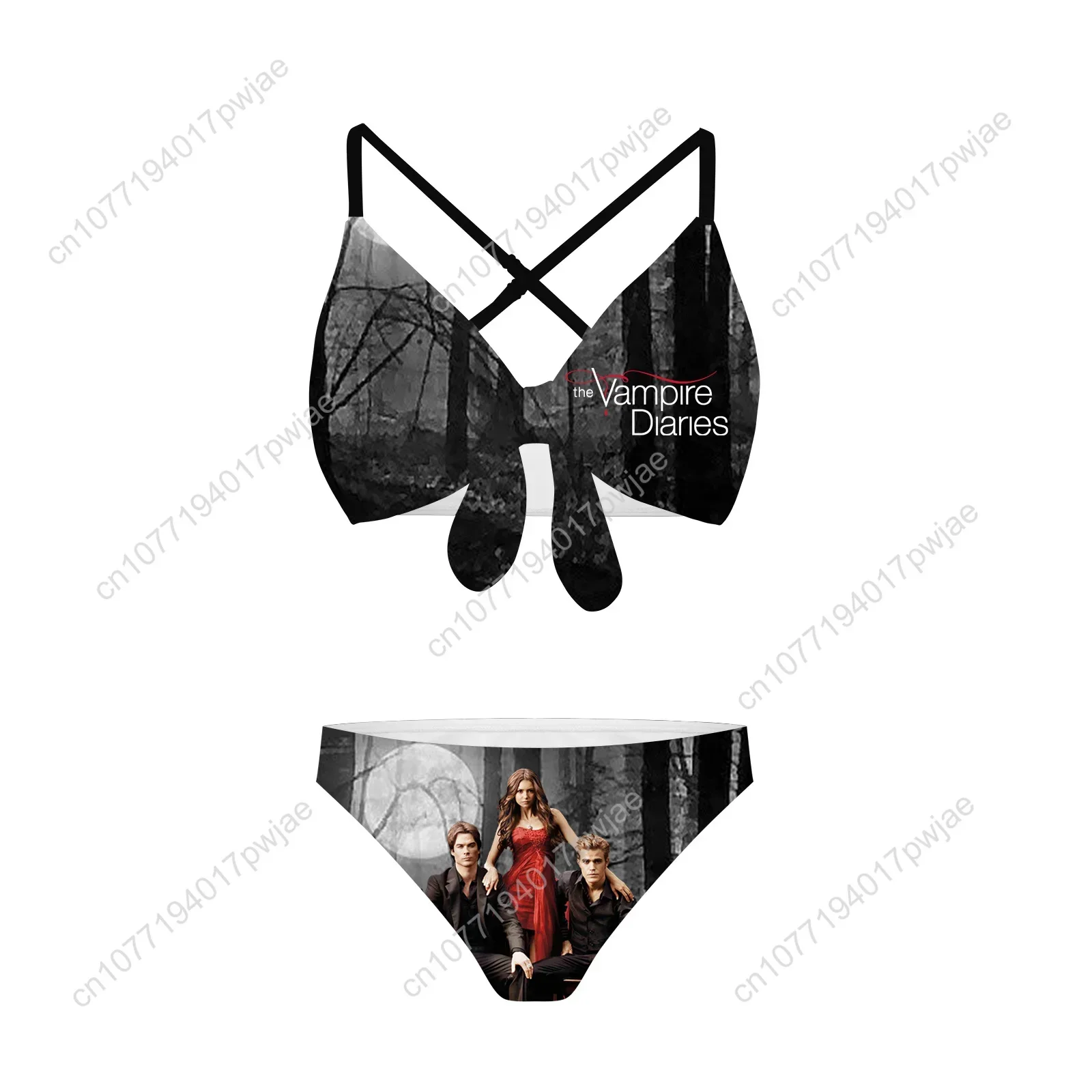 The Vampire Diaries  Bathing Suits Cross Strap Suspenders Swimsuits Womens Bikini Pool Party Beach Swimwear Customized Beachwear
