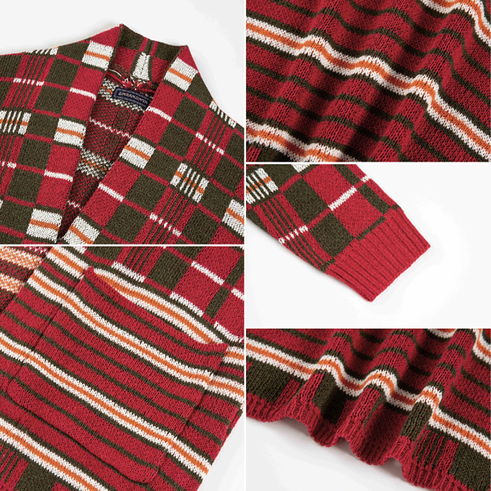 الرجعية المرأة الخريف الشتاء سترة سترة طويلة الأكمام مفتوحة الجبهة منقوشة طباعة تريكو