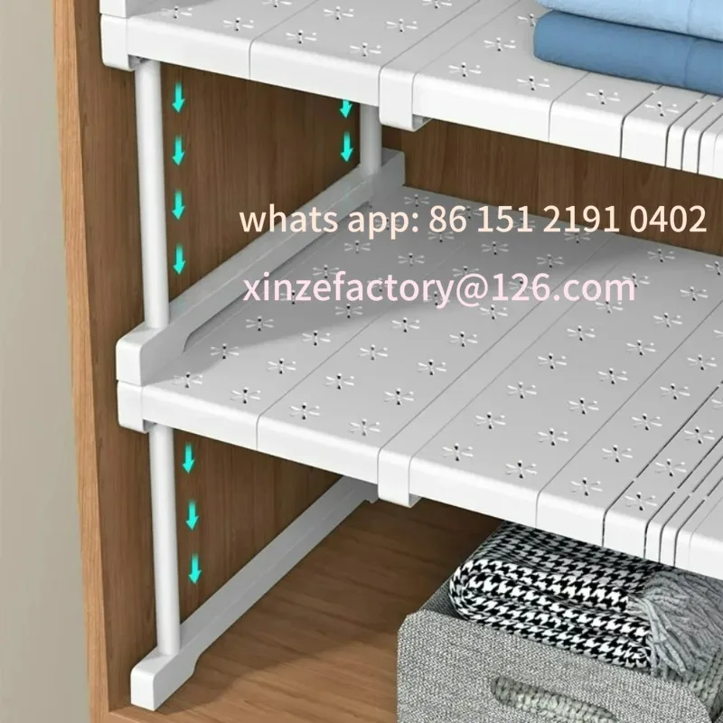 

Customizable Closet Shelf Wardrobe Organizer Stackable Shelves Clother Storage Rack Telescopic Punch-Free Adjustable Wardrobe Di