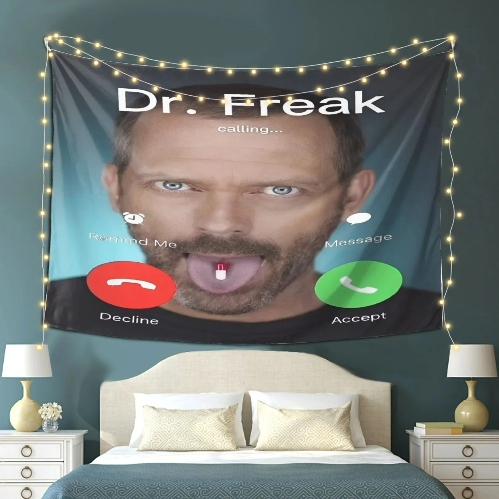 Dr. Freak House MD Wandteppich, lebendiger Wandbehang aus Polyester, verspieltes Grafikdesign für Schlafzimmer, Wohnheim, Heimbüro, Raumdekoration