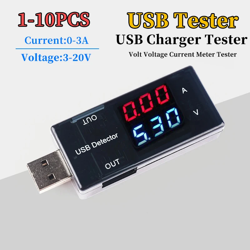 1-10Pcs Red+Blue Display Dual USB Current Voltage Monitoring Tester Voltmeter Ammeter Real-time Monitoring Charging Doctor