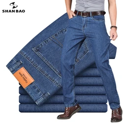 SHAN BAO  Spring/Summer Brand 100% Cotton Lightweight Straight Loose Jeans Classic Casual Office Men's High Waist Thin Jeans