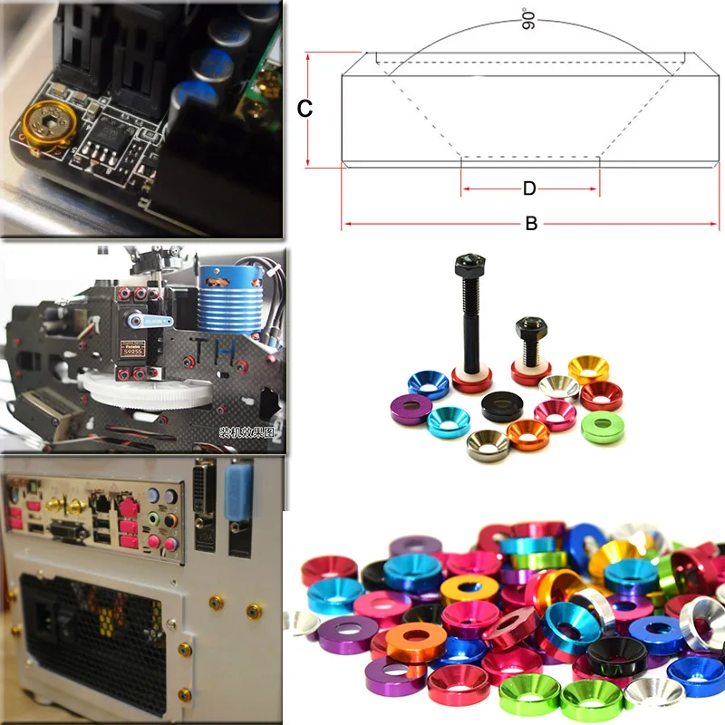 Color Anodized 6061 Aluminum M4 Washers Conical Countersunk Gaskets OP Reinforcement Rings Fit DIN7991 Countersunk Screws