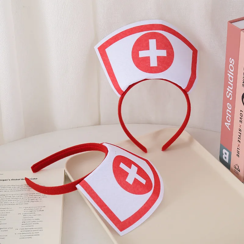 Pink Nurse Hat Headband Role Play Costume Accessory Halloween Party Favor Hair Hoop for Women Girls Cosplay Nurse Cap Decor