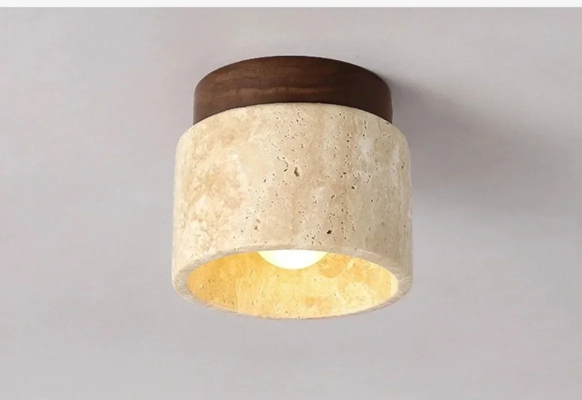 Japanese Wabi Sabi Style Yellow Cave Stone Ceiling Light Designer Retro Creative Entrance Hallway Foyer Balcony LED