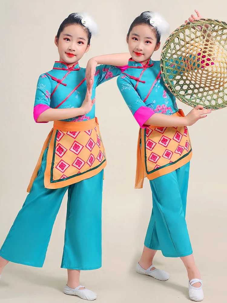 

Children's Opera Performance Costume Girl's Flower Clothes Village Girl Tea Piing Girl Performance Clothing Stage Performan...