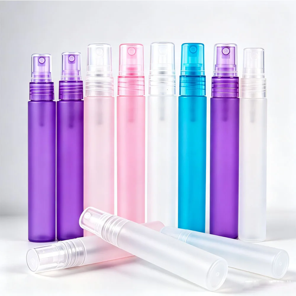 50Pcs Plastic Frosted Spray Bottle Refillable Fragrance Perfume Scent Sample Bottle for Travel Essential Oil Party Makeup Tool