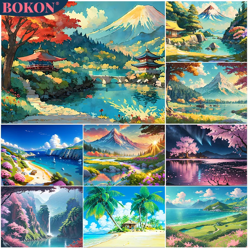 

Scenery 5D Diamond Painting Beach River Alpine Flower Full Diamond Mosaic Diamond Embroidery Kit DIY Rhinestone Home Decoration