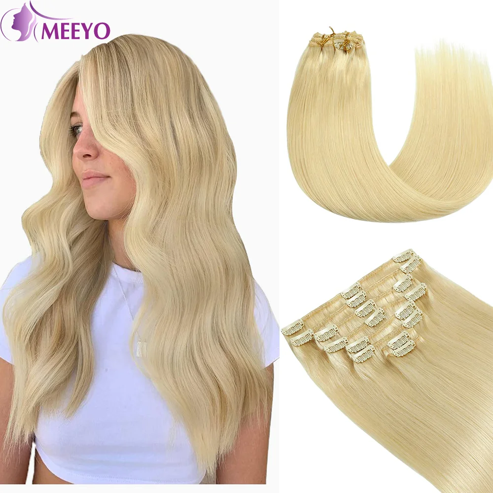 

Straight Hair Clip Brazilian 100% Human Hair Full Head Clip In Hair Extension 16-26 Inches For Woman Color #613 Blonde 120G 8Pcs