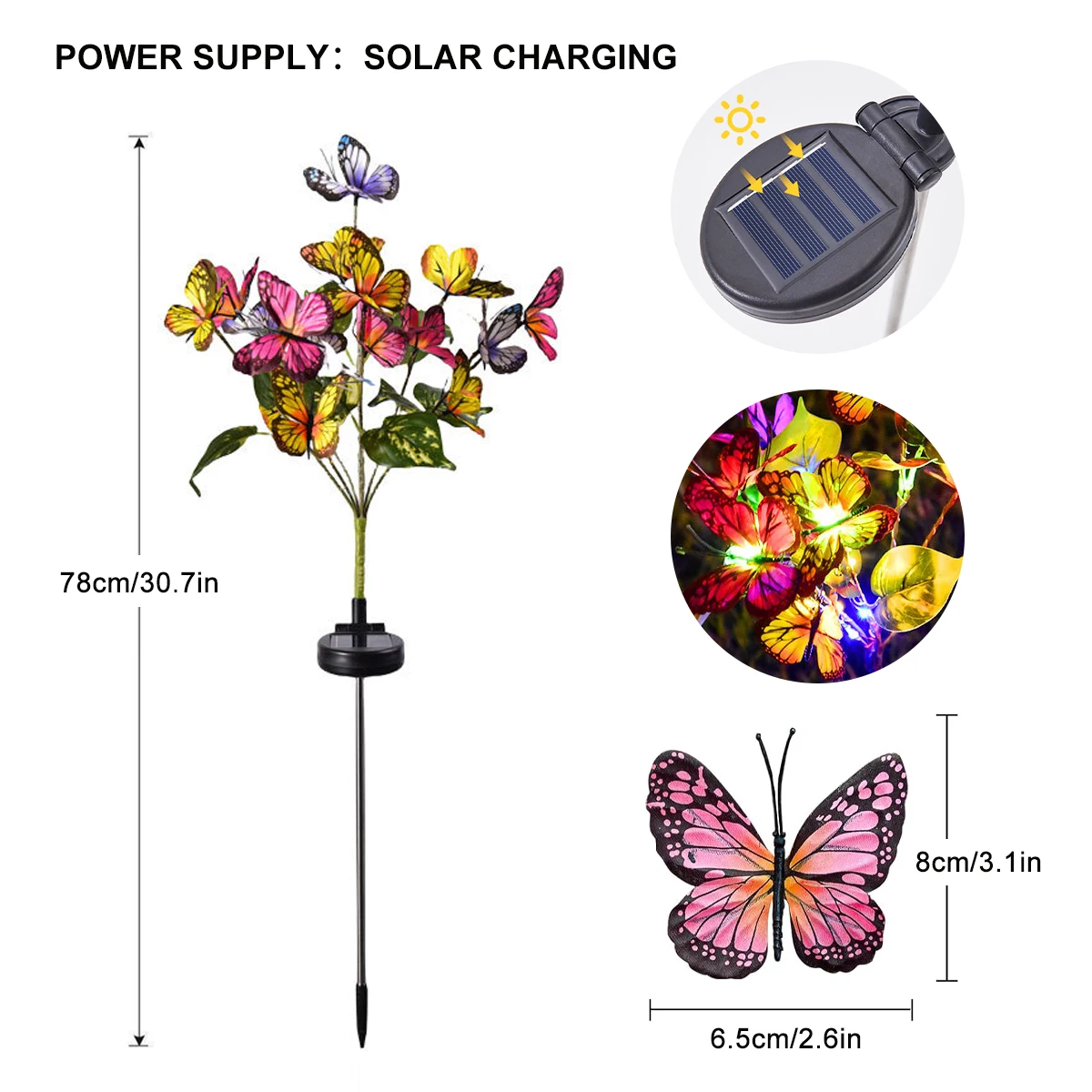 Solar Butterfly Flower Ground Lamp , Outdoor Solar Garden Lamp, Plastic Material, Great for Garden, Yard and Lawn Decoration image 5