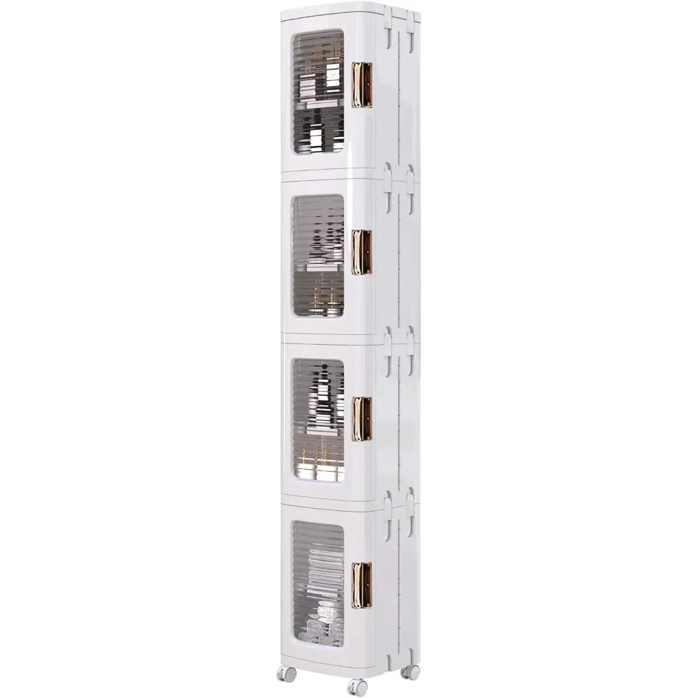 Narrow 4-Shelf Tall Storage Cabinet with Rolling Wheels, Adjustable Levels, Anti-Tip Feature, Ideal for Compact Spaces and Bathr