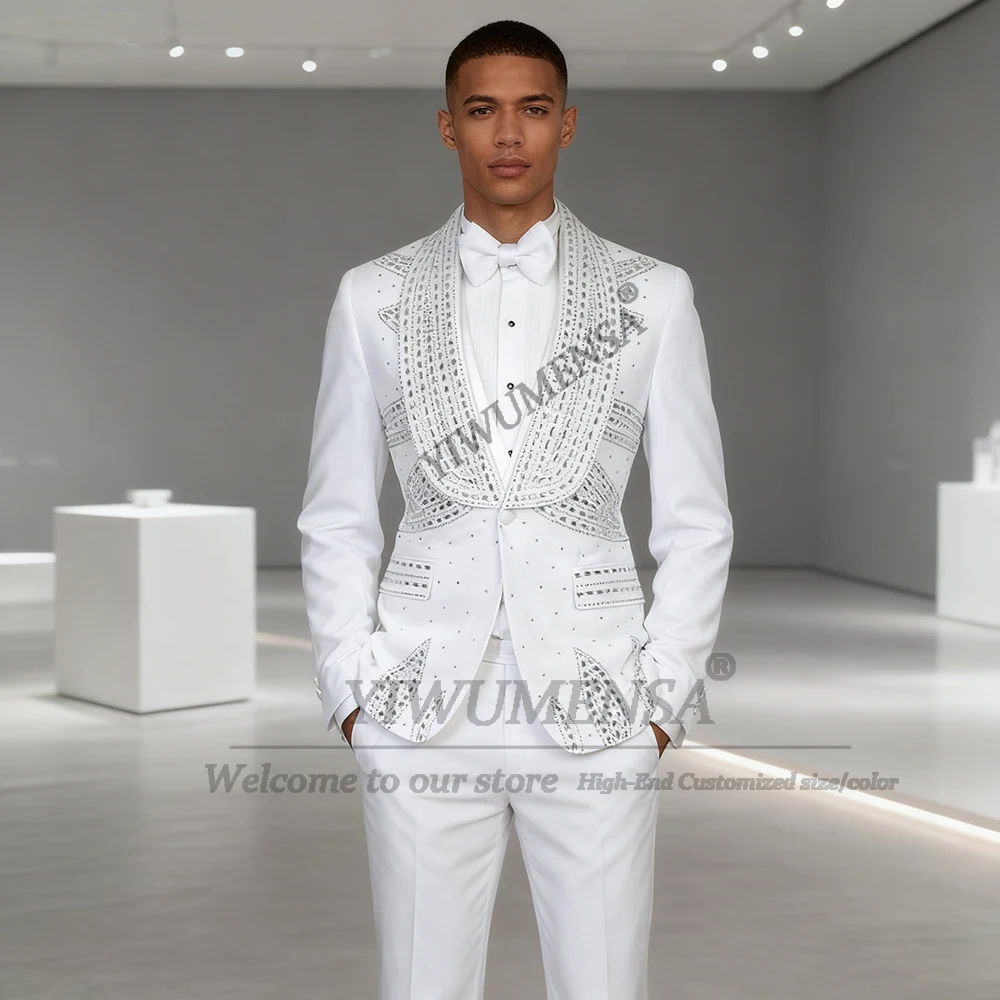 بدلة رجالية فاخرة مطرزة بأحجار الراين مكونة من قطعتين سترات العريس بقصة ضيقة مخصصة لحفلات الزفاف الرسمية trajes para hombre