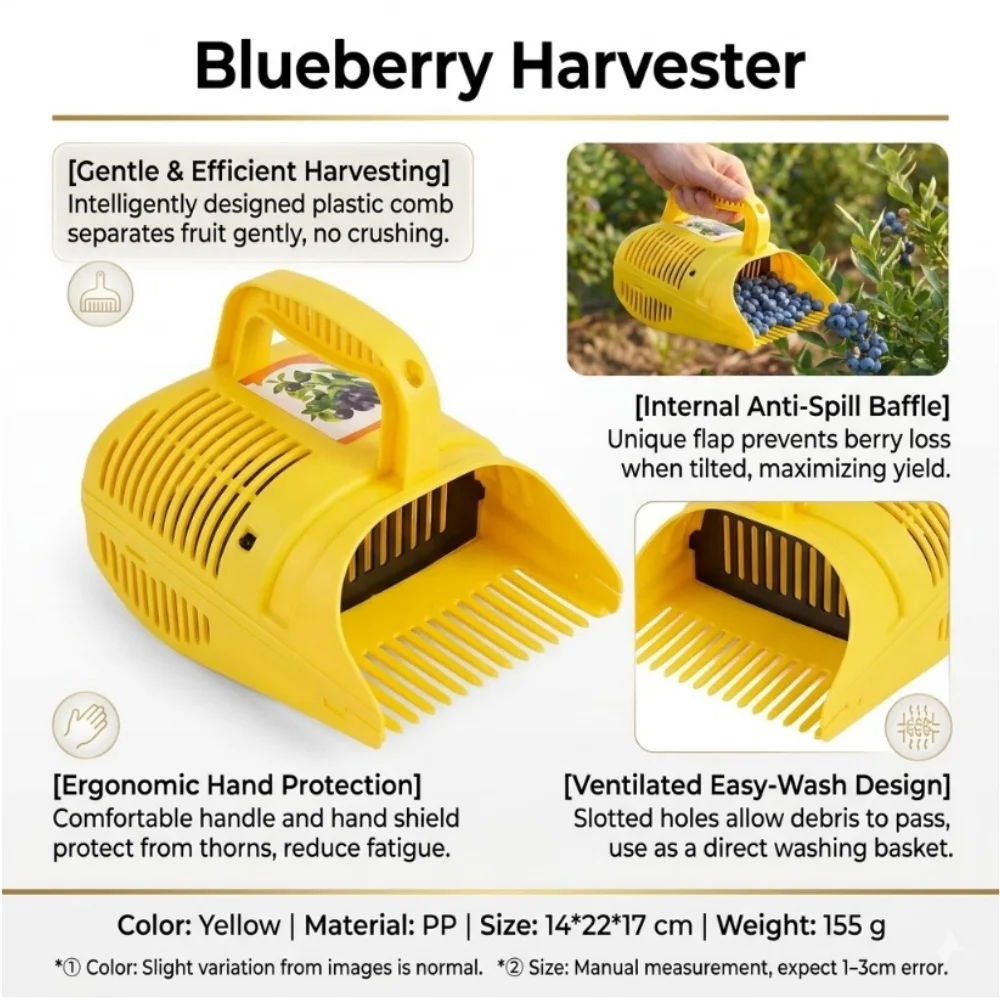 Blueberry Harvester Comb Fruit Picker Scoop Anti Spill Hand Protection Easy Wash Garden Foraging Tool