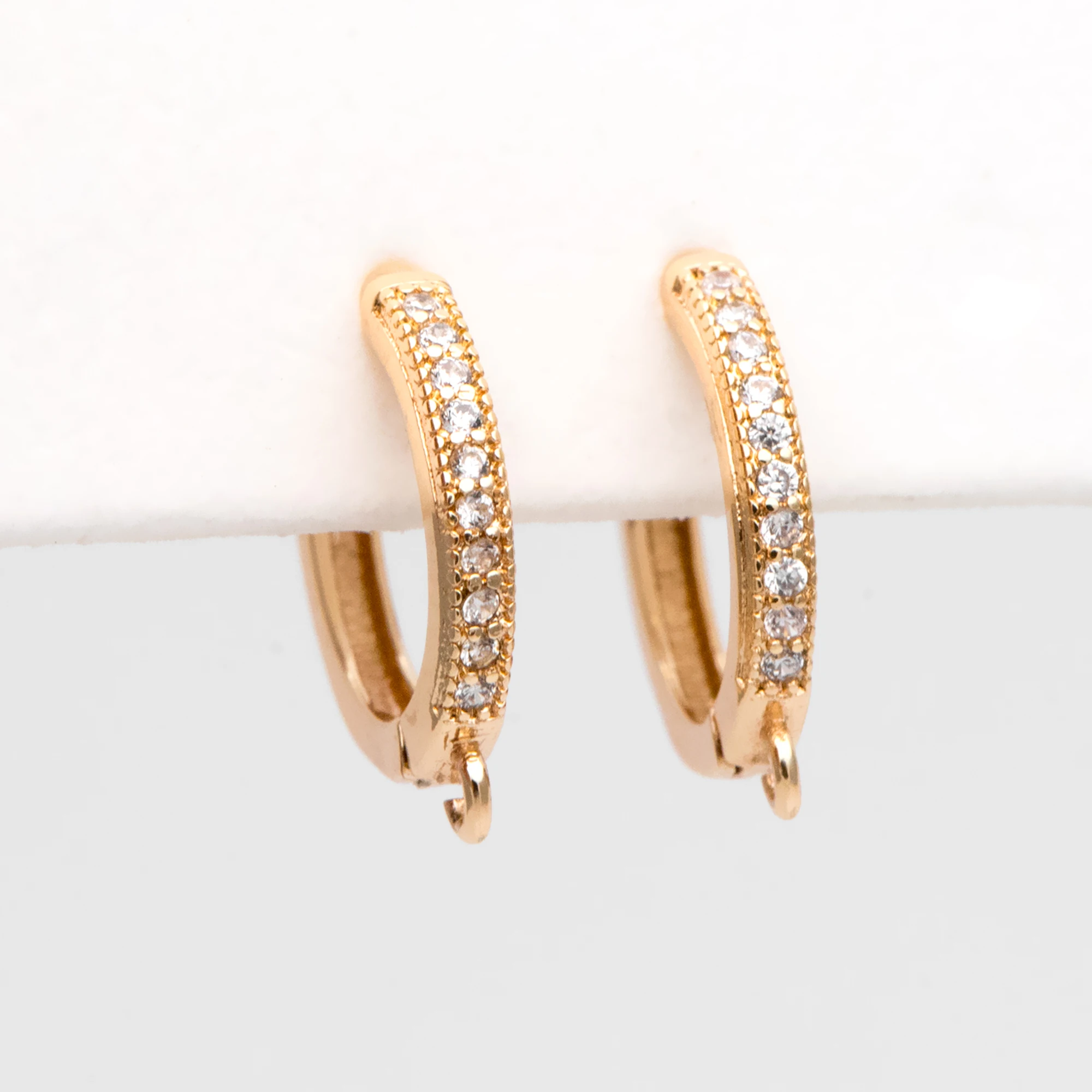 

4pcs CZ Paved Hoop Earrings, Round Leverback Ear Hooks, 18K Gold Plated Brass, Earring Component Findings (GB-3217)