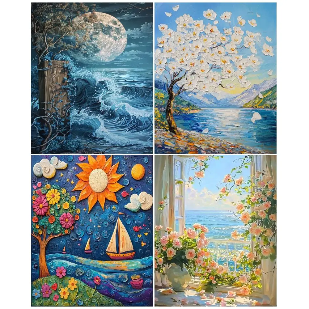 GATYZTORY Painting By Number Adults Art Stuff Picture Paint Landscape Seascape Picture Wall For Drawing Markers By Numbers Oil