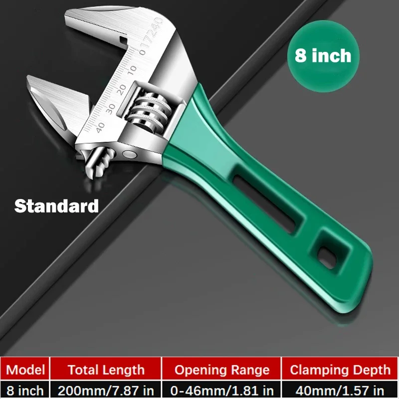 

6/8-inch large opening manual short handle adjustable wrench, dual-use bathroom wrench, household pipe wrench