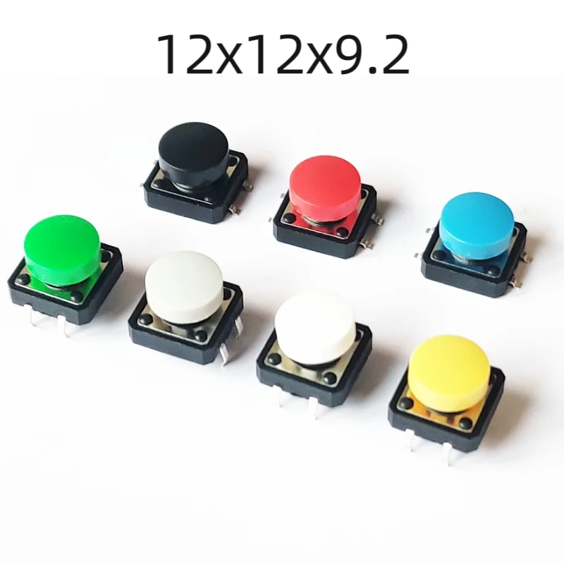 10Sets 12x12mm Momentary Tact Switch Add Plastic Caps Height 9.2mm Push Button Switch 4PIN SMT DIP PCB Mounting Button