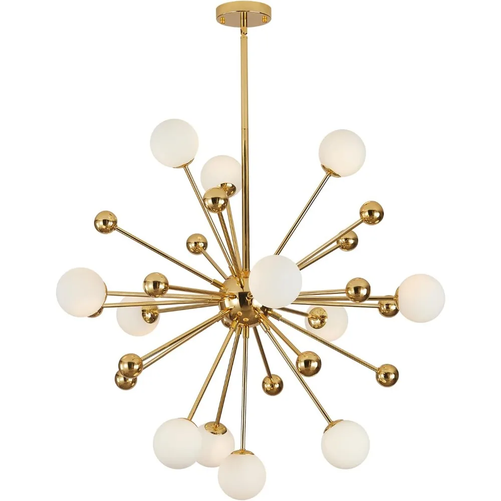 Lighting Modern Gold Chandelier 12-Light Milk Glass Globe Pendant Light Fixture Mid Century Starburst Chandelier Contemporary