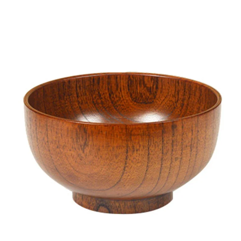 1/4Pcs Japanese  Wooden Bowl Natural Thicken Jujube Wood Bowl Set Wooden Spoon Chopsticks and Box Fruit Salad Noodle Rice Soup