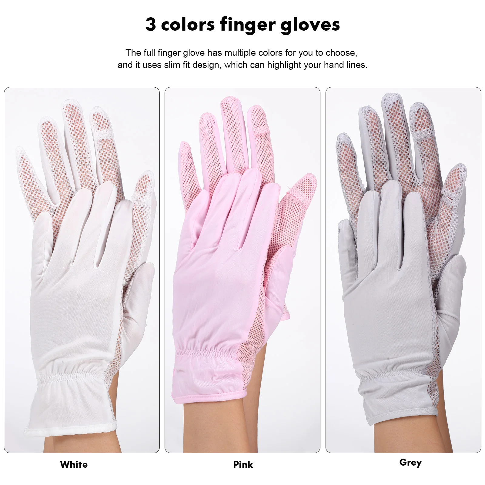 3Pairs Women Sun Protection Gloves Silky Cooling Full Finger Touchscreen for Spring Summer Driving Cycling Sports