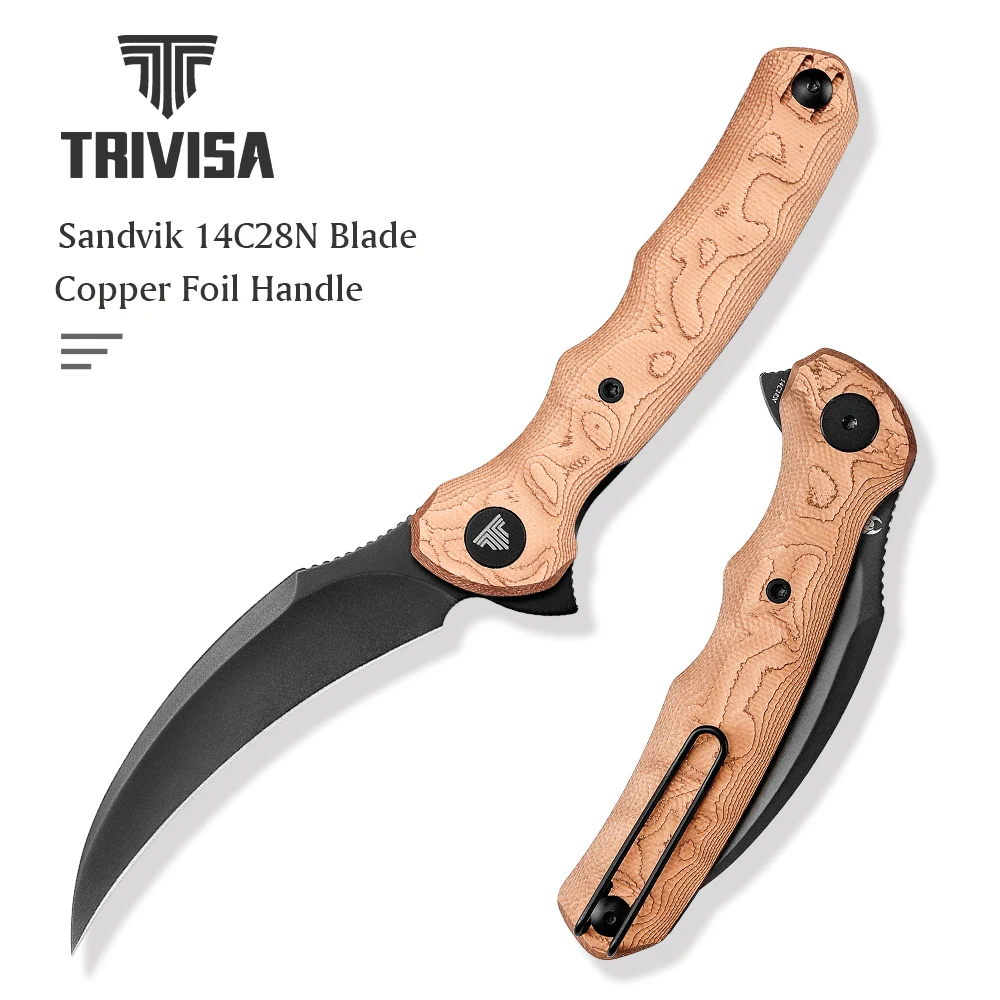 

TRIVISA Outdoor Survival Lacerta Folding Knife14C28N Blade Copper Aluminum Foil Handle EDC Multi-tool Hunting Camping Jackknife