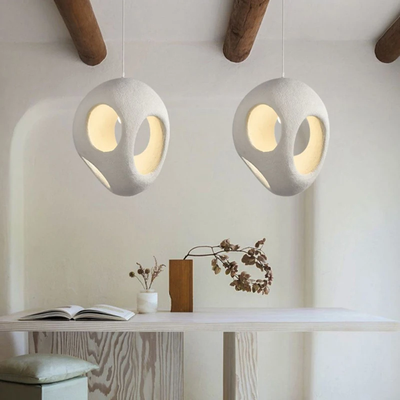 White Handmade Three Hole Polystyrene Droplight Nordic Simple Original Living Room Bedroom Bedside Pendent Lamp Led Decoration