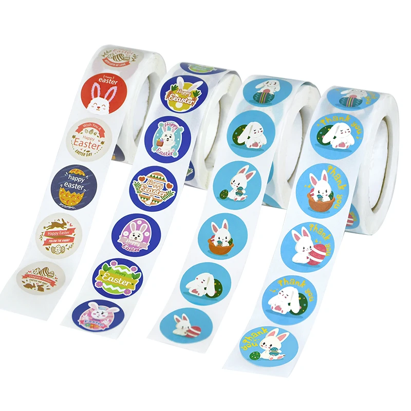 500 Teile/rolle Nette Ostern Kaninchen Eier Aufkleber Geschenk Versiegelung Etiketten Backen Paket Tasche Liefert Frohe Ostern Party Dekoration