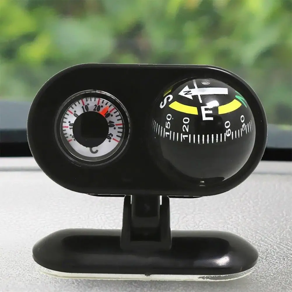 2-in-1 Car Compass Ball Thermometer Dashboard Self Adhesive Mount Navigation Meter Decoration Accessories