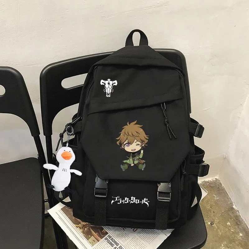 28×45×14cm Black White, Black Clover, Student Kids Teens School Bags, Large Capacity Mochilas Anime Backpacks For Girls Boys