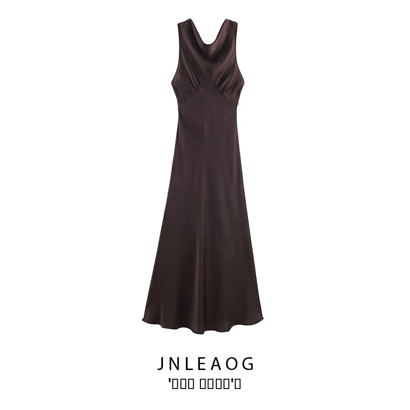 エレサテンフィールミディ丈ワンピース レディース ファッションデザイン 秋新作 スリーブロング スリムフィット ストレートカット カジュアル 無地ワンピース