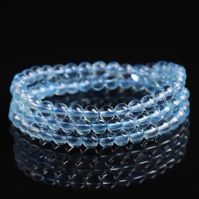 

Natural aquamarine bracelet with multiple rings of ice and three rings of aquamarine blue crystal bracelet women's necklace