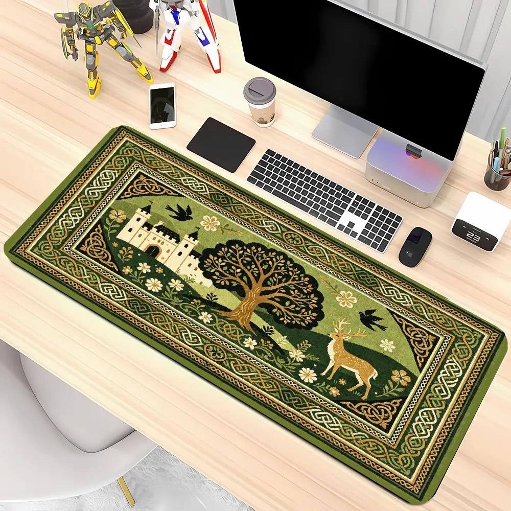 Forest Castle Deer Vintage Rug Mouse Pad Desk Mat Non Slip Rubber Base For Nature Home Decor
