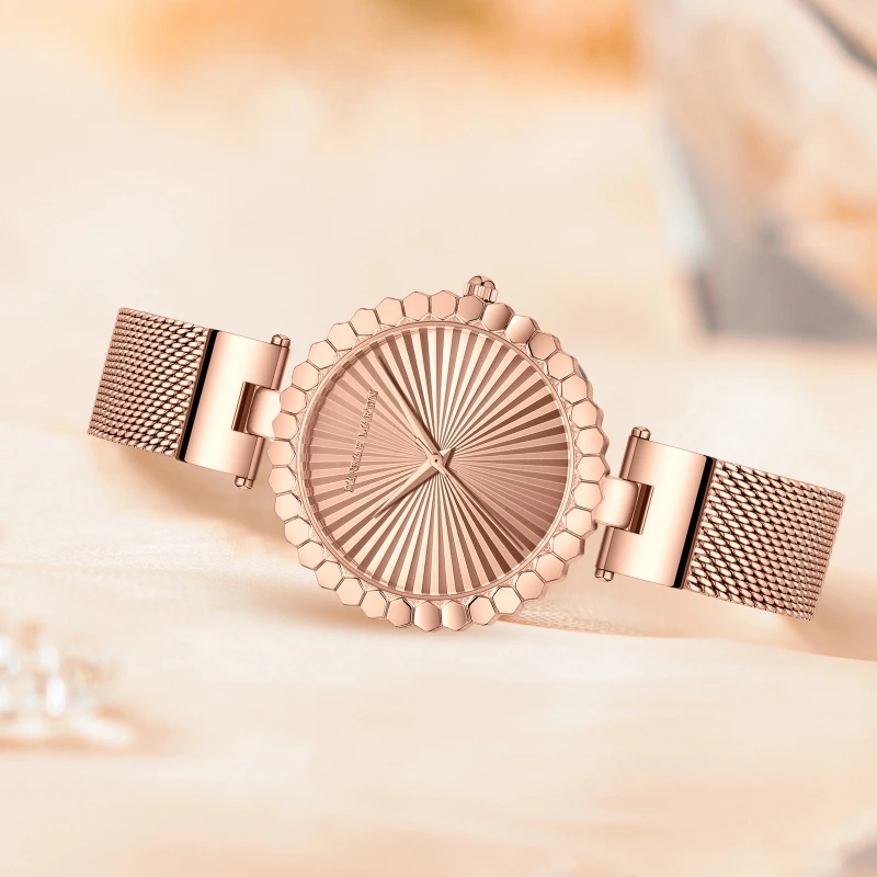 HANNAH MARTIN 1571 nueva moda ligera de lujo esfera solar reloj de pulsera de cuarzo resistente al agua correa de malla de acero inoxidable reloj de mujer