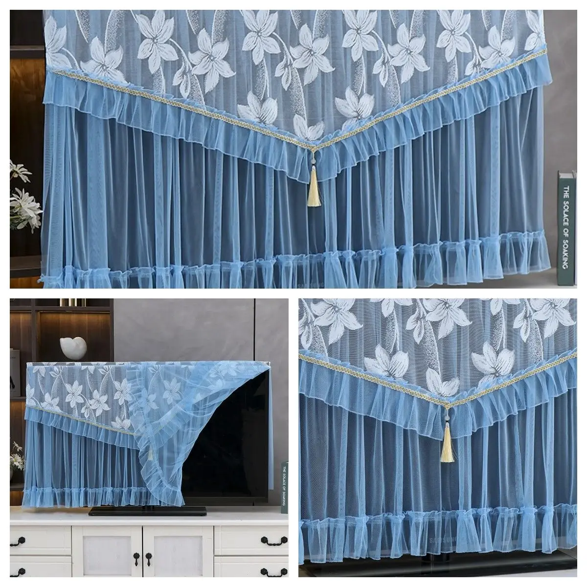 TV Cover Lace Fabric Door 32-65 Inch Curtain TV Dust Cover Monitor Screen Home Decorations Cover With Elastic