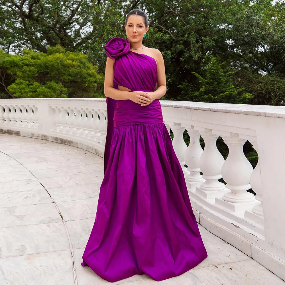 

Bowith Purple One-Shoulder Evening Gown Dresses Customized Handmade Flower Floor-Length Prom Dresses Gorgeous Party Dresses