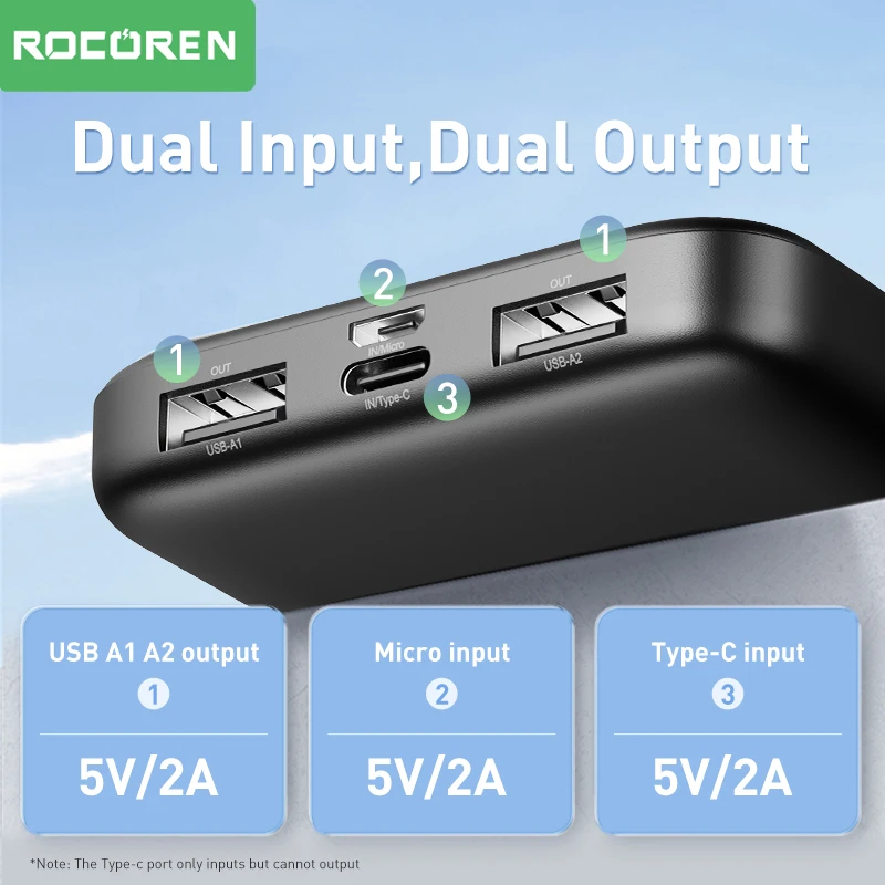 Rocoren-Banque d\'alimentation à charge rapide, chargeur portable, batterie externe, 10000 mAh, 10000 mAh, iPhone, Xiaomi Mi 13, POCO