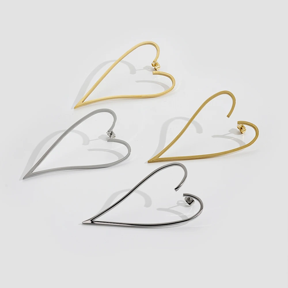 Enfashion Jewelry Geometric Big Heart Earrings Gold color Stainless steel Long Drop Earrings For Women Earings EB171037