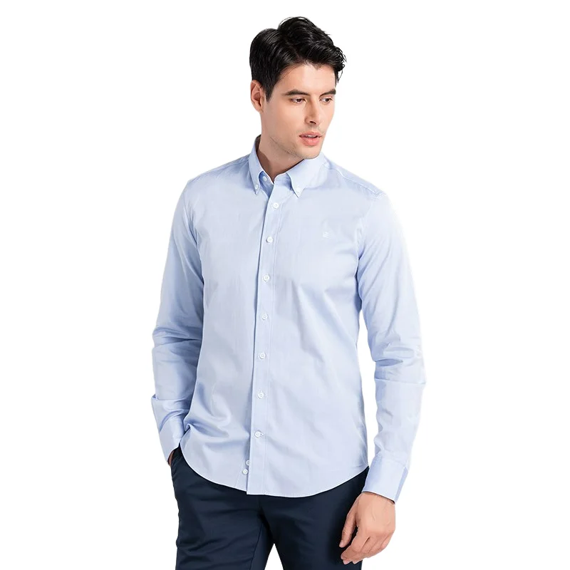 Men's Shirt Fashion Commuting 100% Pure Cotton Men Blouses Slim Fit Solid Color Social Leisure Business High-Quality Men's Shirt