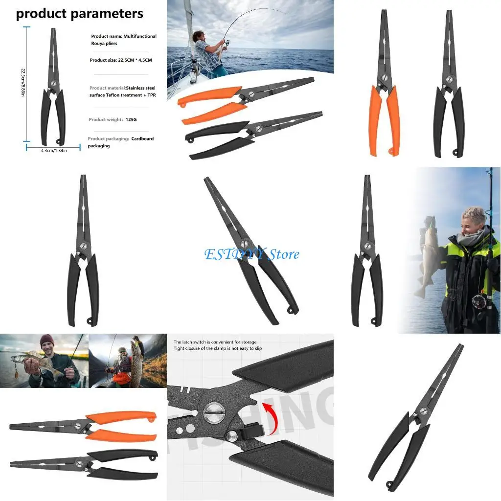 

G6DE Fishing Line Cutter Hook Remover Rings Opener Fishing Multitool with Safety Lock
