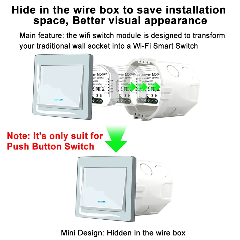 1/2 vie Wifi Intelligente Dimmer Interruttore Interruttore di Modulo Wireless Tuya App Controllo Vocale Interruttore Della Luce A Parete Commutatore