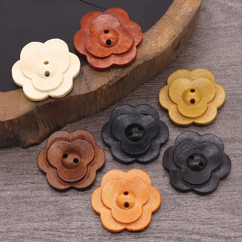 Gefärbte florale Holzknöpfe, 10 Stück doppelte Pflaumenblütenknöpfe für Mantel, Hemd, Pullover