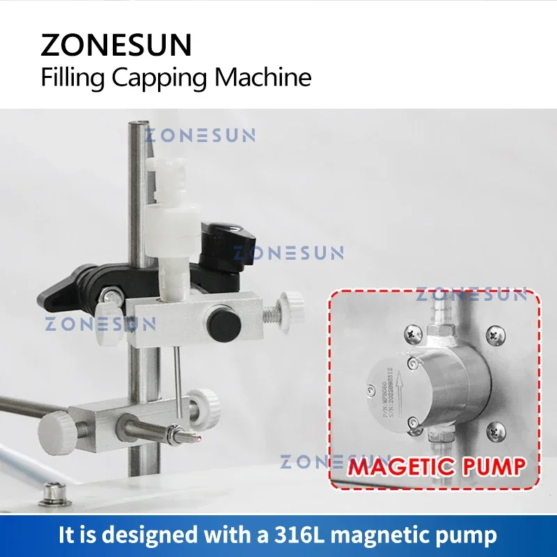 ZONESUN Tappatrice per riempimento di liquidi ZS-AFC7 Bottiglie contagocce con pompa magnetica automatica Viala per profumo essenziale Goccia per occhi