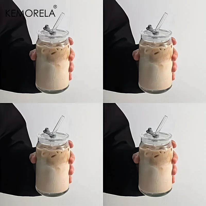 1/2PCS High Borosilicate Glass Tumblers 500ML Shape Reusable and Cold and Heat Resistant Includes Straw and Lid for Milk Coffee